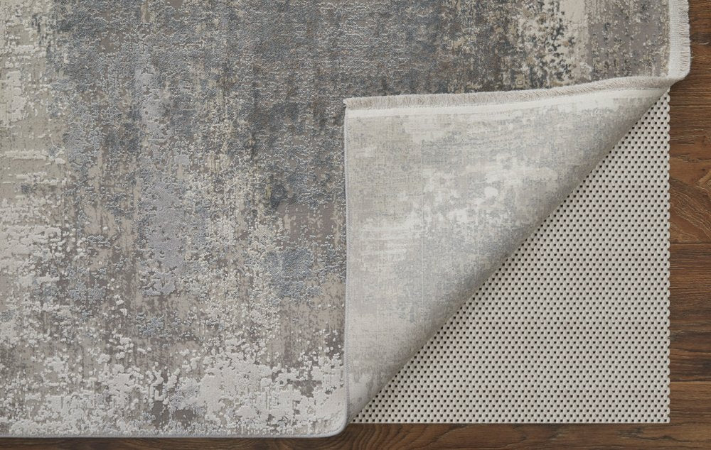 3' X 5' Gray Abstract Power Loom Area Rug With Fringe