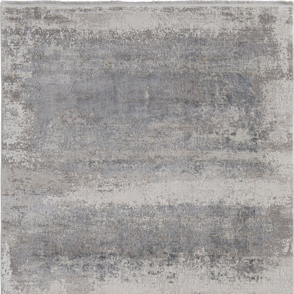 3' X 5' Gray Abstract Power Loom Area Rug With Fringe