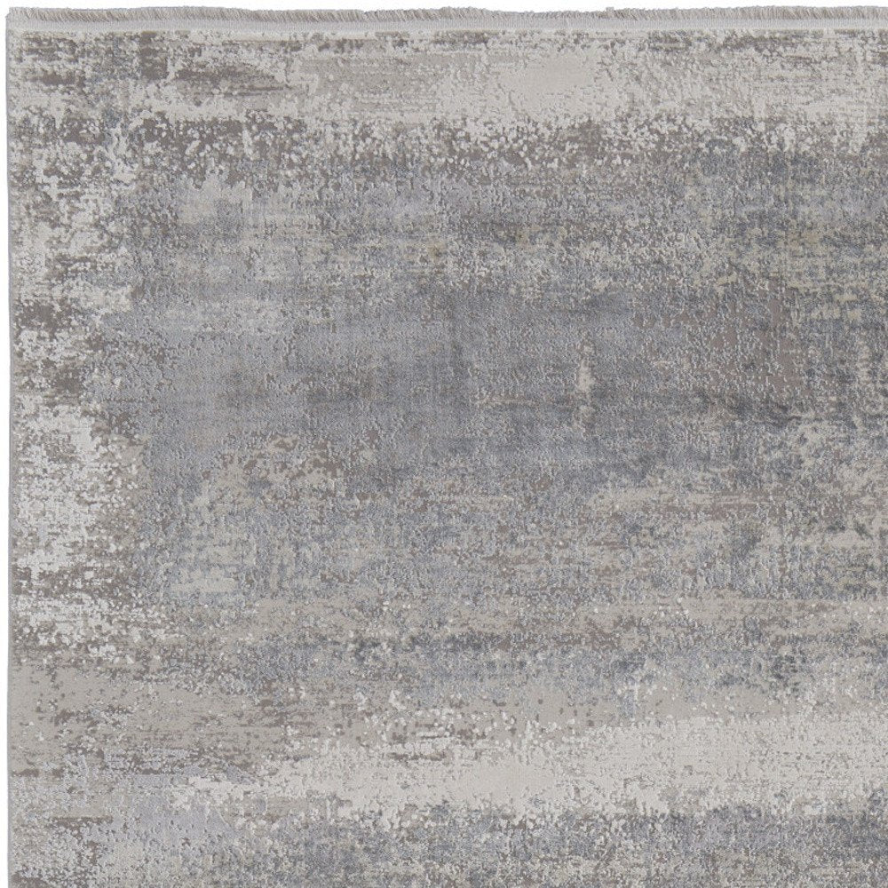 3' X 5' Gray Abstract Power Loom Area Rug With Fringe