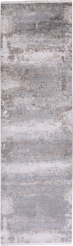 3' X 5' Gray Abstract Power Loom Area Rug With Fringe