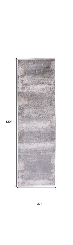 3' X 5' Gray Abstract Power Loom Area Rug With Fringe