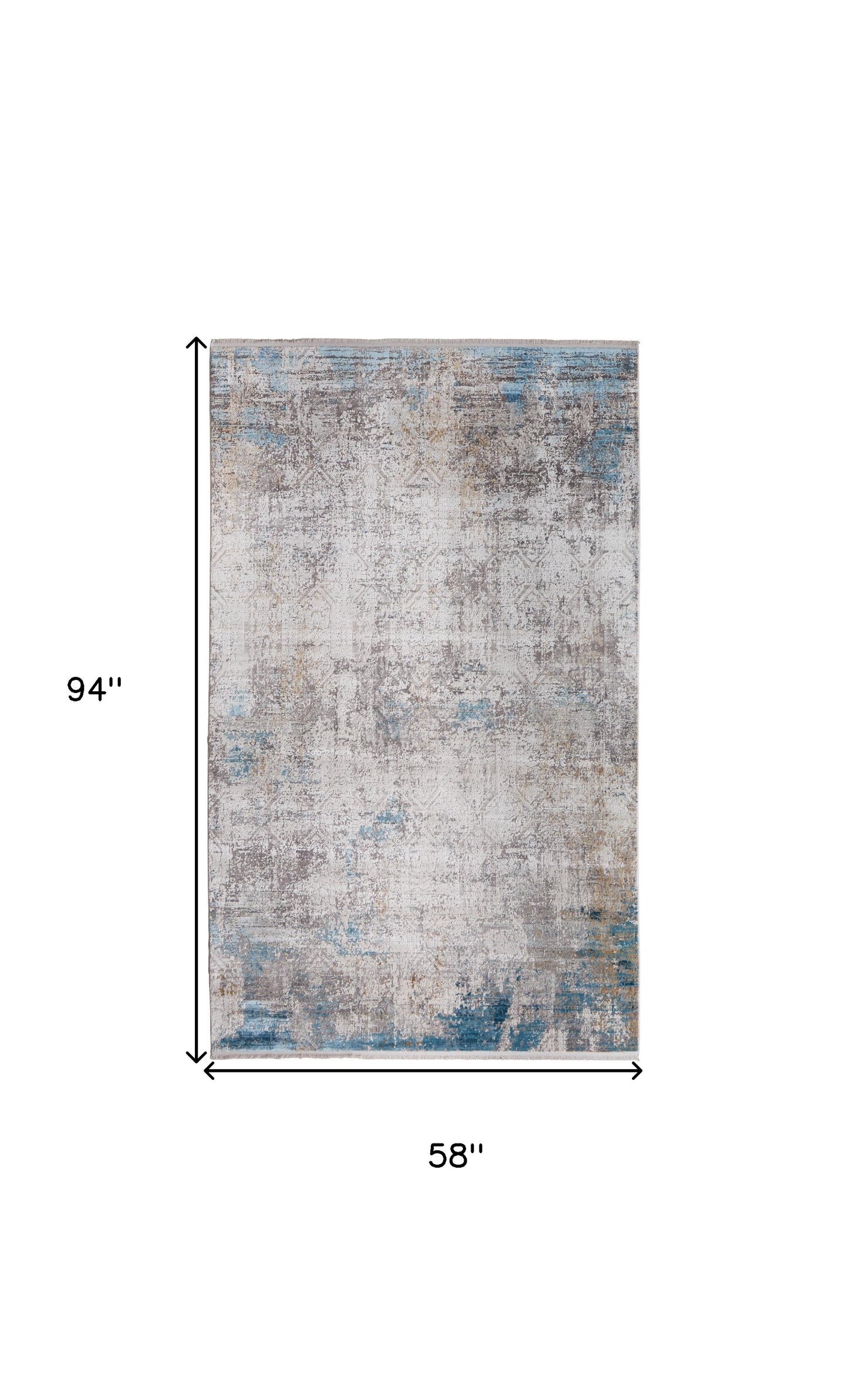 5' X 8' Ivory Gray and Blue Abstract Power Loom Area Rug With Fringe