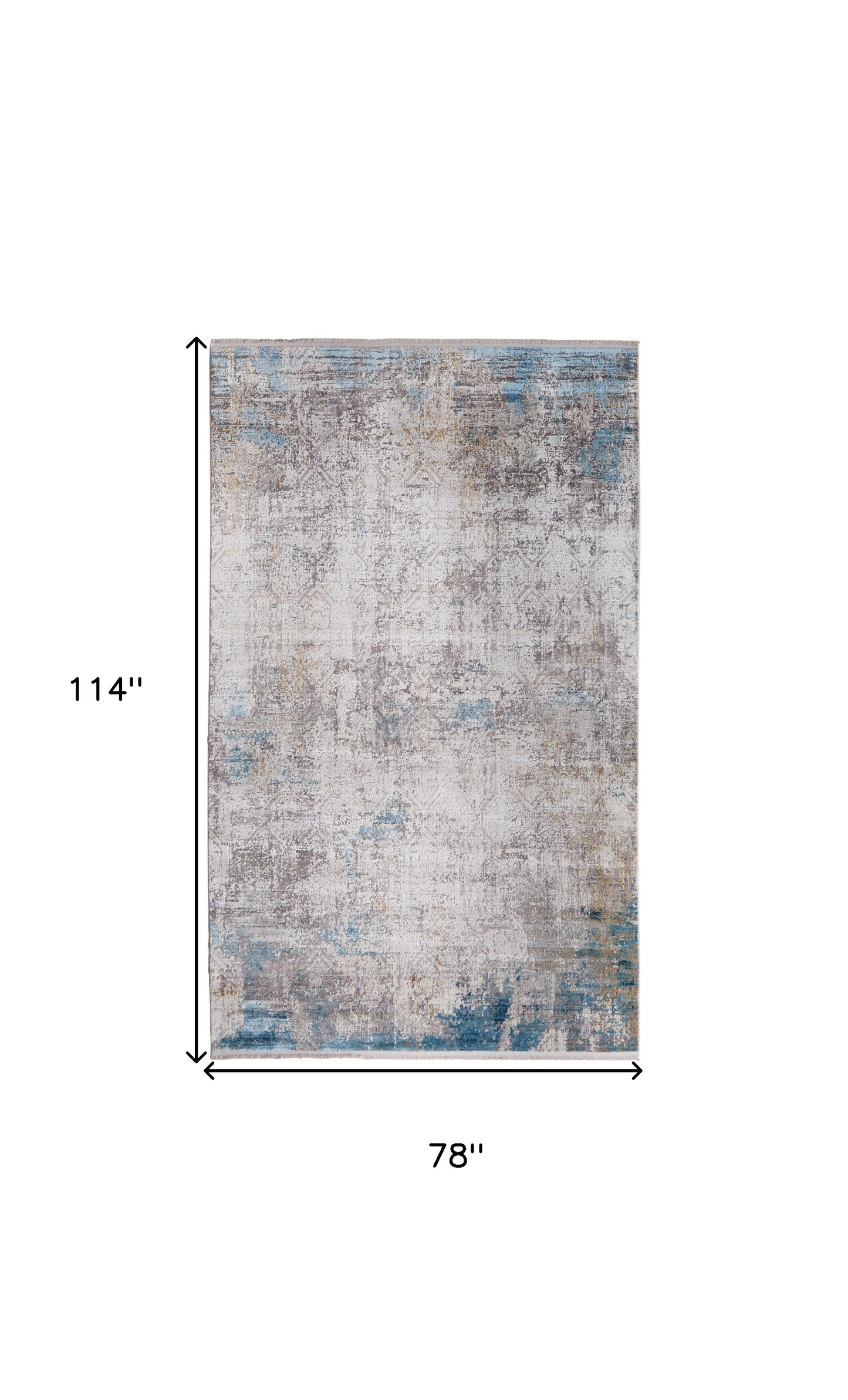 5' X 8' Ivory Gray and Blue Abstract Power Loom Area Rug With Fringe