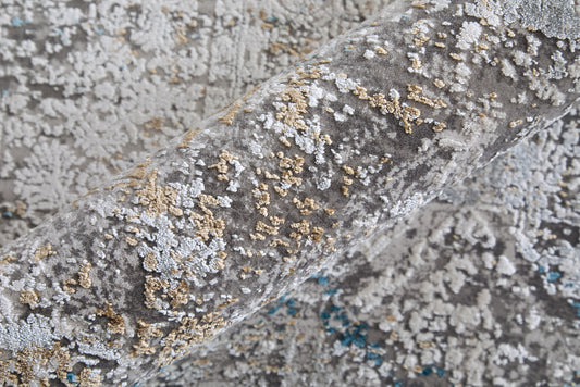 5' X 8' Ivory Gray and Blue Abstract Power Loom Area Rug With Fringe