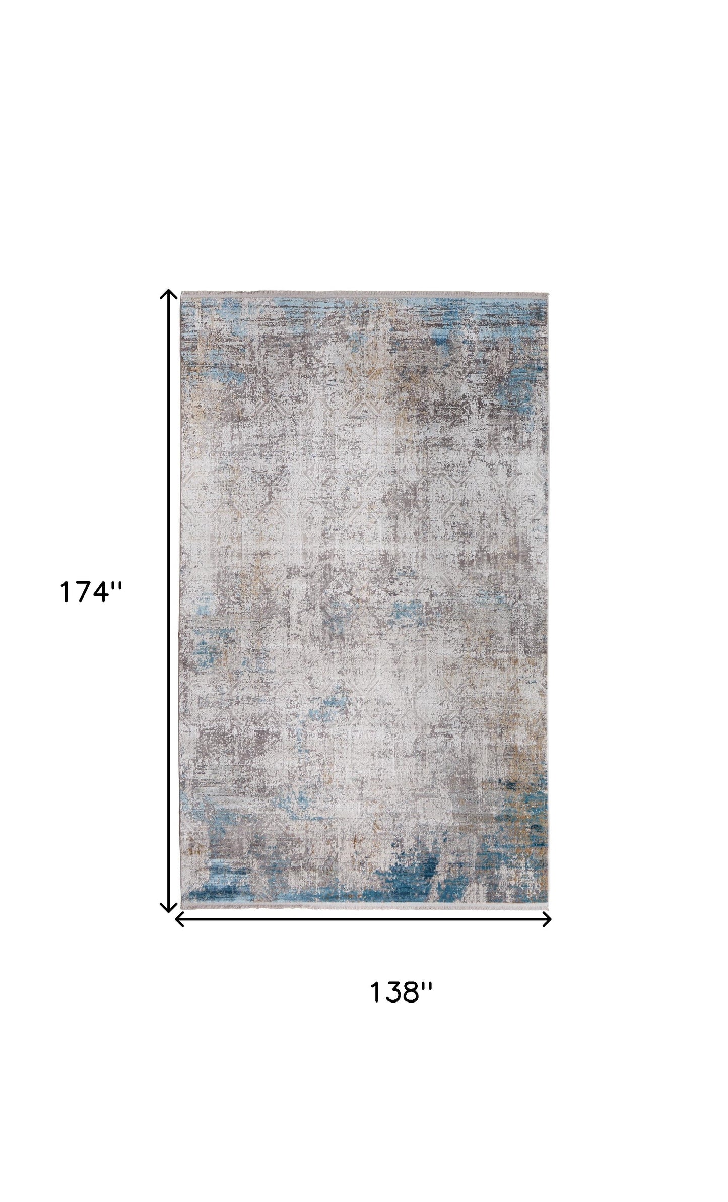 5' X 8' Ivory Gray and Blue Abstract Power Loom Area Rug With Fringe