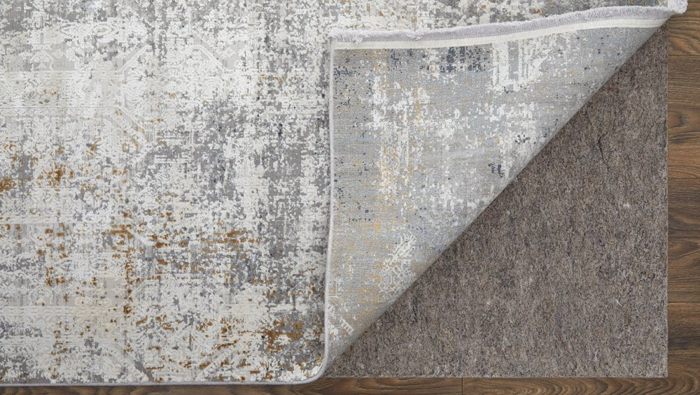 3' X 5' Ivory Taupe and Gray Abstract Power Loom Distressed Area Rug With Fringe