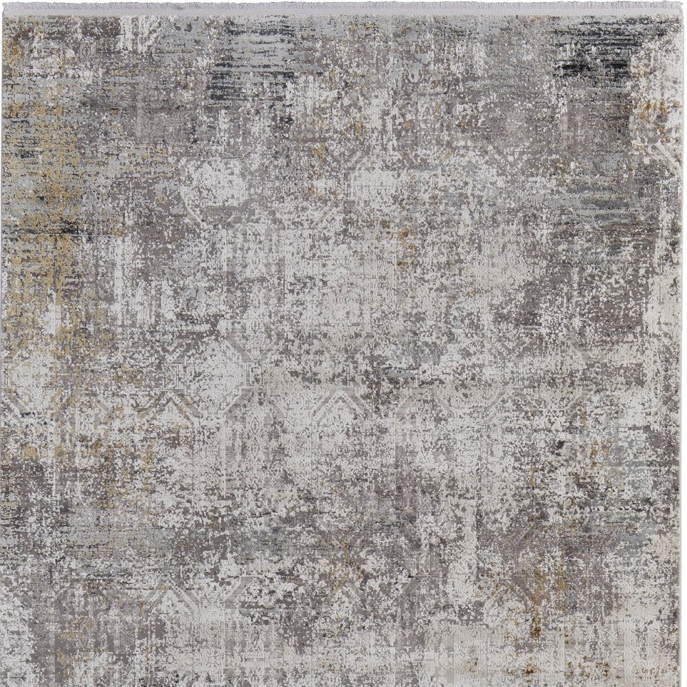 3' X 5' Ivory Taupe and Gray Abstract Power Loom Distressed Area Rug With Fringe