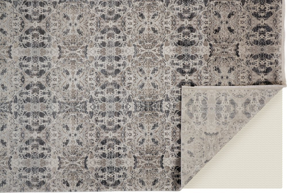 5' X 8' Ivory Taupe and Gray Oriental Power Loom Area Rug With Fringe