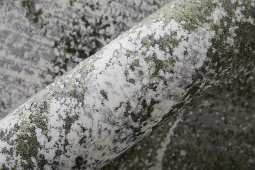 3' X 5' Gray Silver and Green Ikat Power Loom Area Rug With Fringe