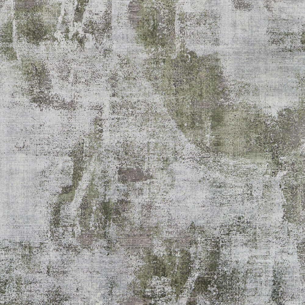 3' X 5' Gray Silver and Green Ikat Power Loom Area Rug With Fringe