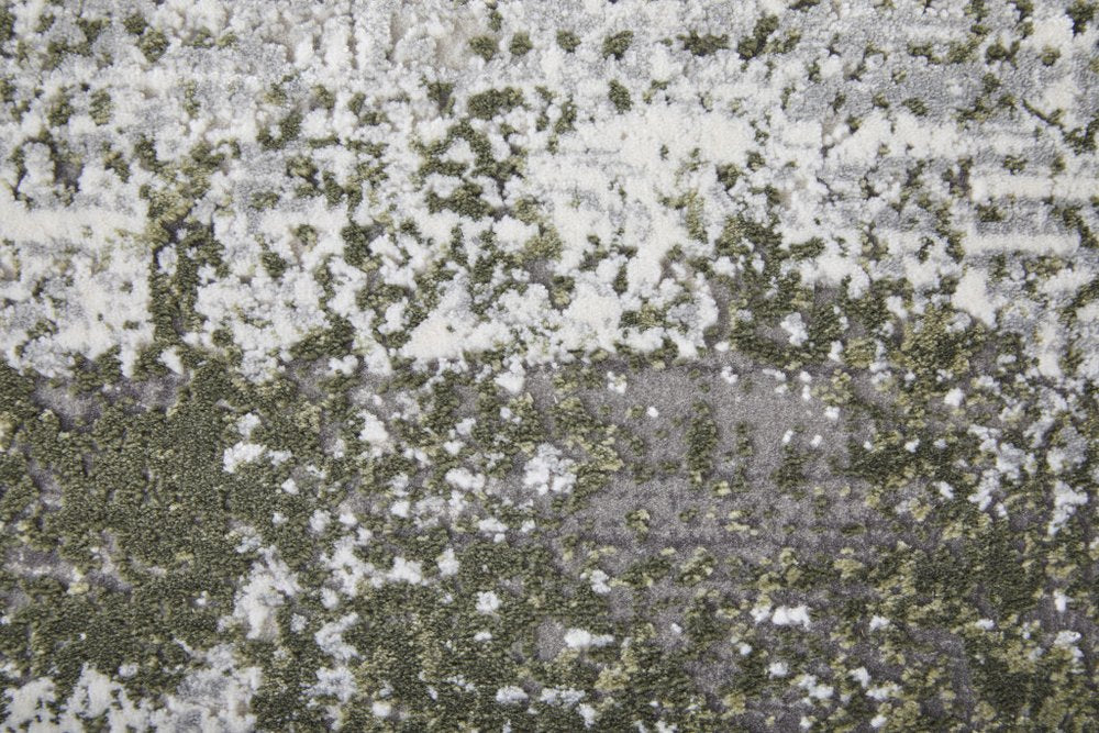 3' X 5' Gray Silver and Green Ikat Power Loom Area Rug With Fringe