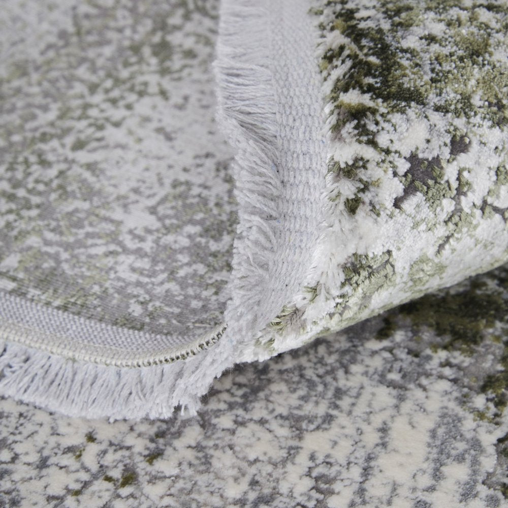 3' X 5' Gray Silver and Green Ikat Power Loom Area Rug With Fringe