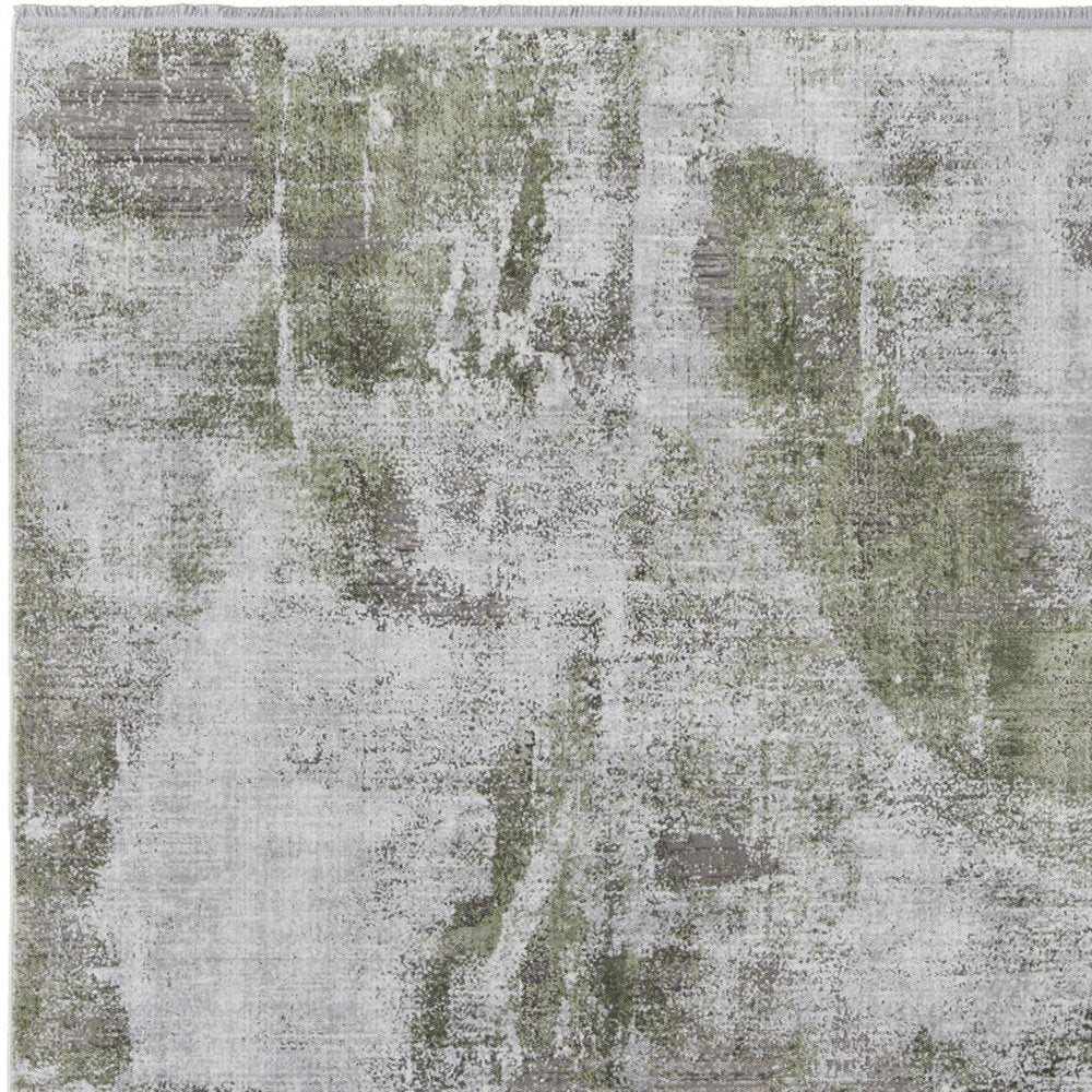 3' X 5' Gray Silver and Green Ikat Power Loom Area Rug With Fringe