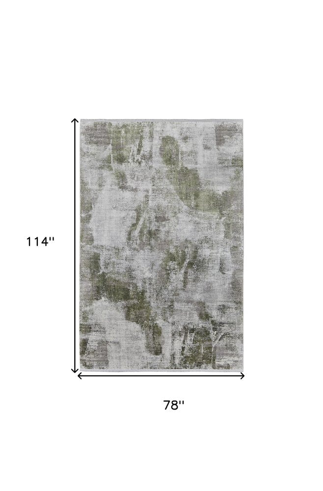 3' X 5' Gray Silver and Green Ikat Power Loom Area Rug With Fringe