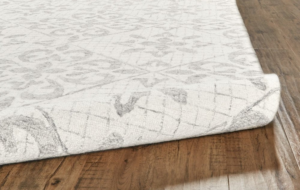 8' X 10' Ivory and Gray Wool Floral Hand Tufted Area Rug