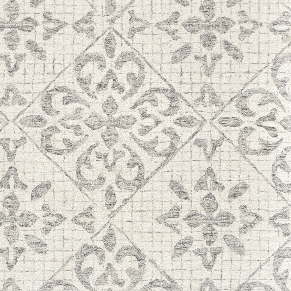 8' X 10' Ivory and Gray Wool Floral Hand Tufted Area Rug