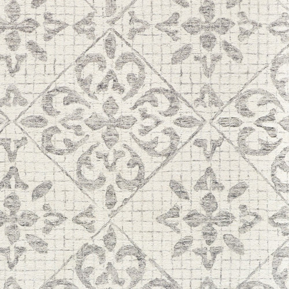 8' X 10' Ivory and Gray Wool Floral Hand Tufted Area Rug