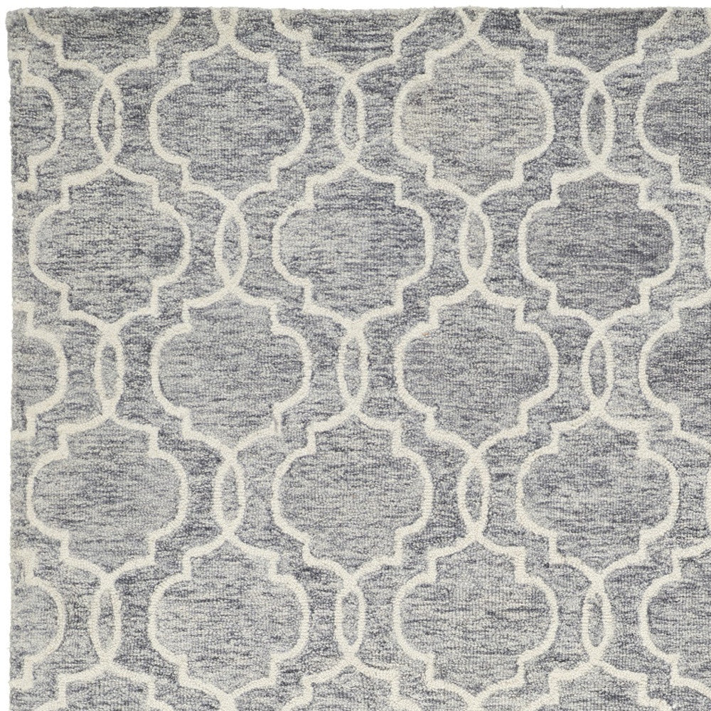 10' X 14' Ivory and Gray Wool Floral Hand Tufted Area Rug