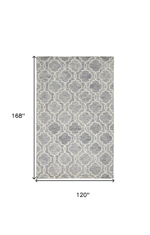 10' X 14' Ivory And Gray Wool Geometric Hand Tufted Area Rug