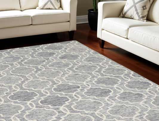 10' X 14' Ivory and Gray Wool Floral Hand Tufted Area Rug