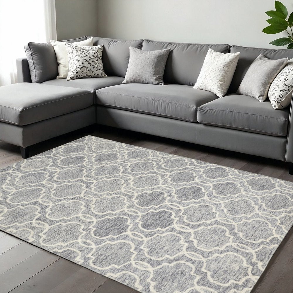 10' X 14' Ivory And Gray Wool Geometric Hand Tufted Area Rug