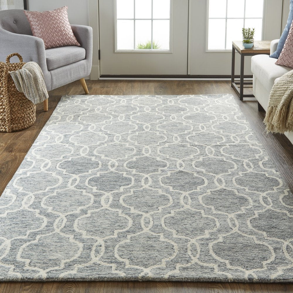 10' X 14' Ivory And Gray Wool Geometric Hand Tufted Area Rug