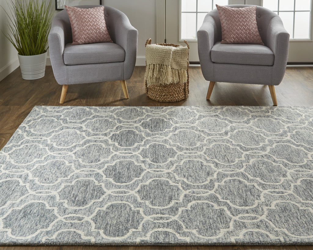 10' X 14' Ivory and Gray Wool Floral Hand Tufted Area Rug