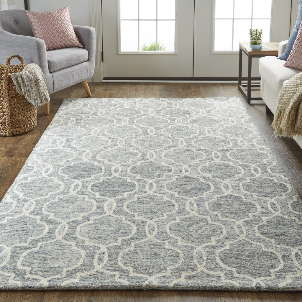 10' X 14' Ivory and Gray Wool Floral Hand Tufted Area Rug