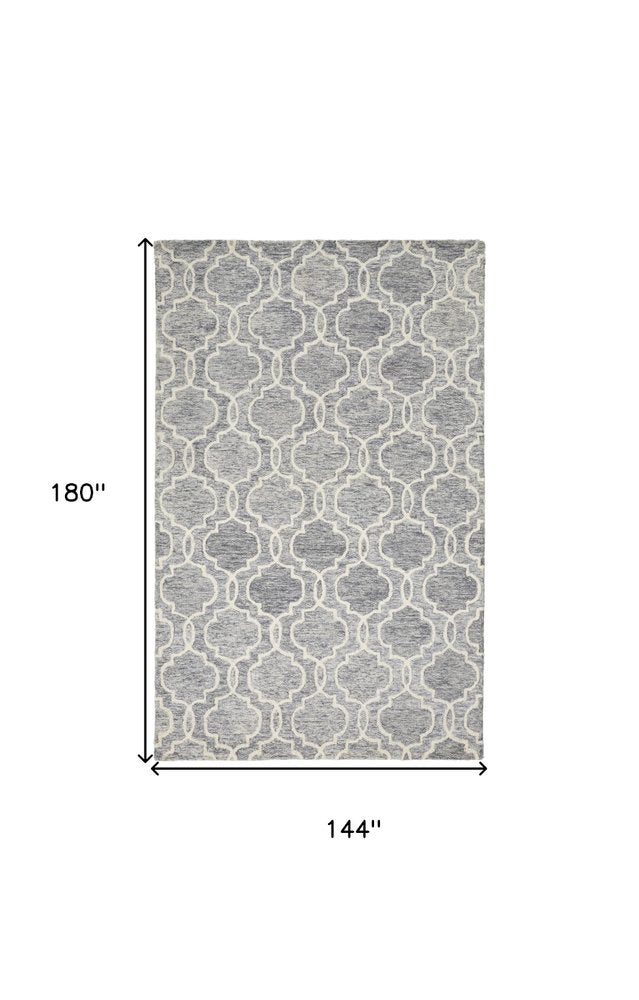 10' X 14' Ivory And Gray Wool Geometric Hand Tufted Area Rug