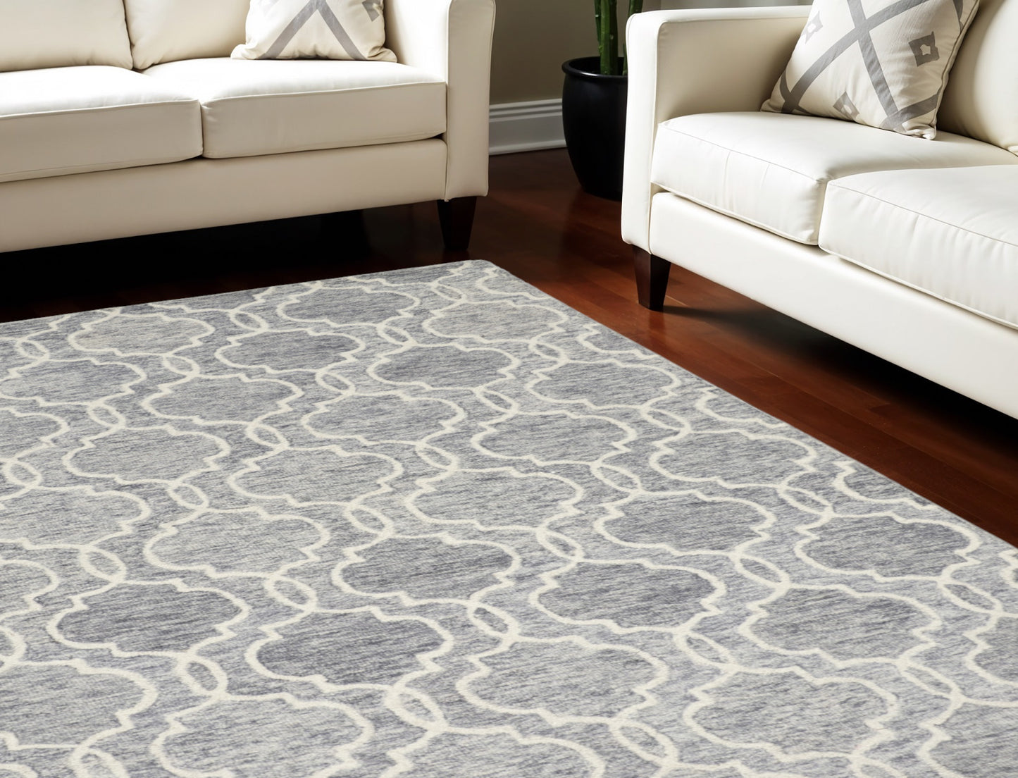 10' X 14' Ivory and Gray Wool Floral Hand Tufted Area Rug