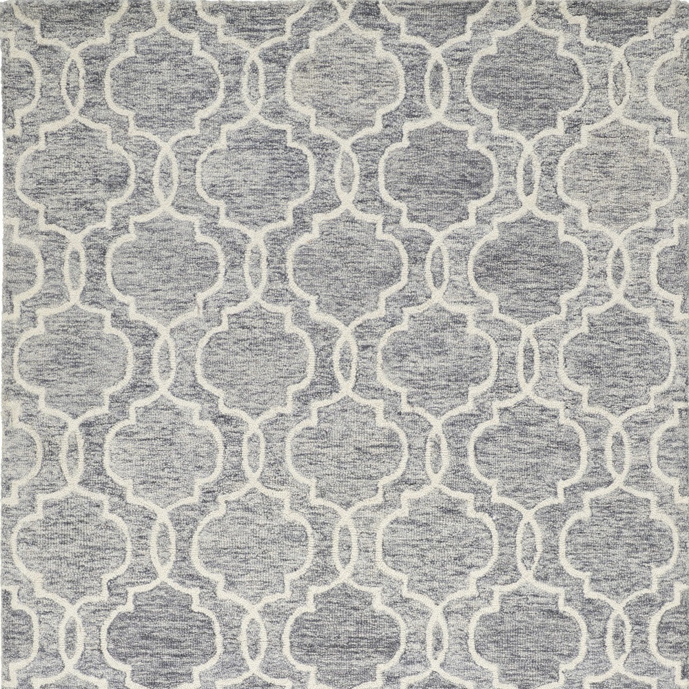 10' X 14' Ivory and Gray Wool Floral Hand Tufted Area Rug