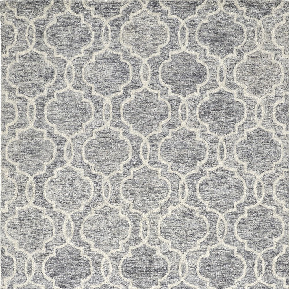 10' X 14' Ivory And Gray Wool Geometric Hand Tufted Area Rug