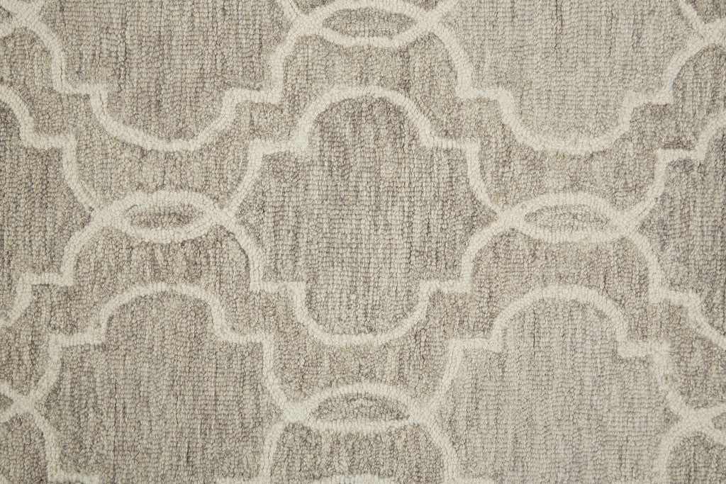 10' X 14' Ivory and Gray Wool Floral Hand Tufted Area Rug