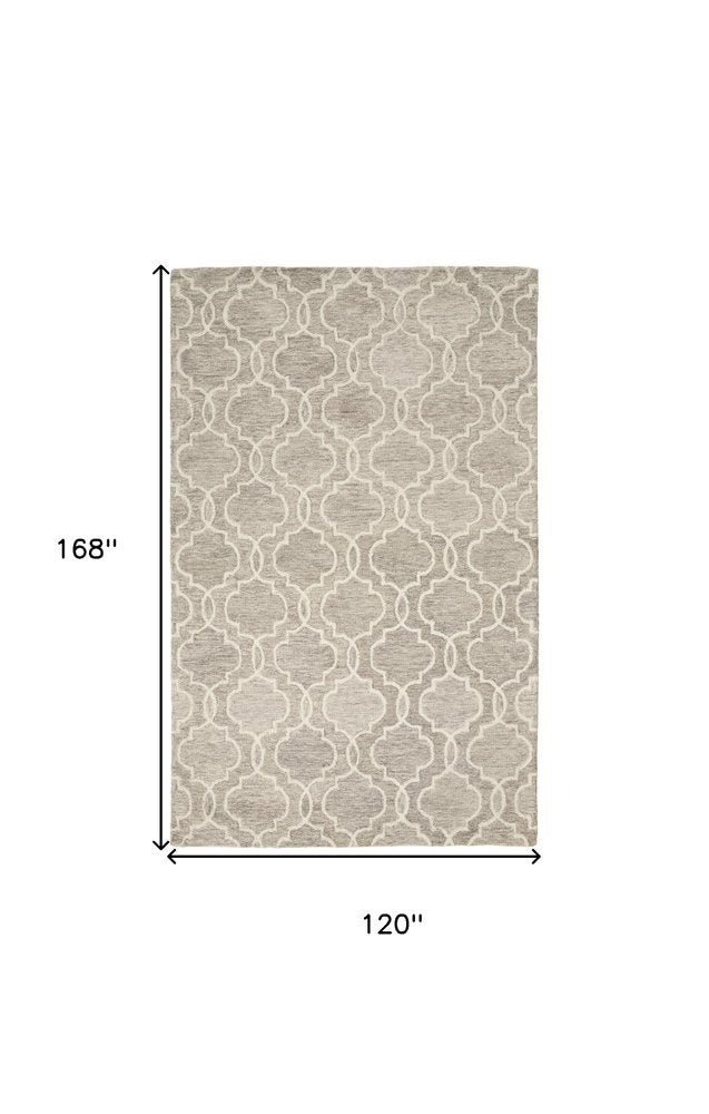 10' X 14' Ivory And Gray Wool Geometric Hand Tufted Area Rug