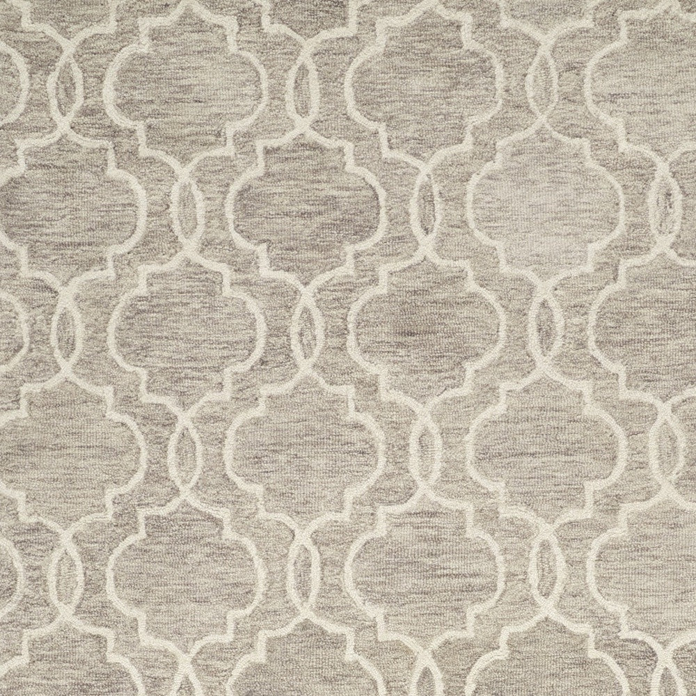 10' X 14' Ivory and Gray Wool Floral Hand Tufted Area Rug