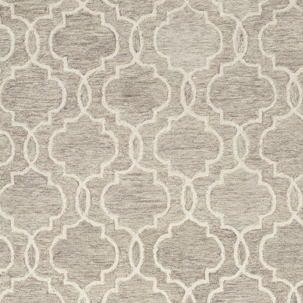 10' X 14' Ivory and Gray Wool Floral Hand Tufted Area Rug