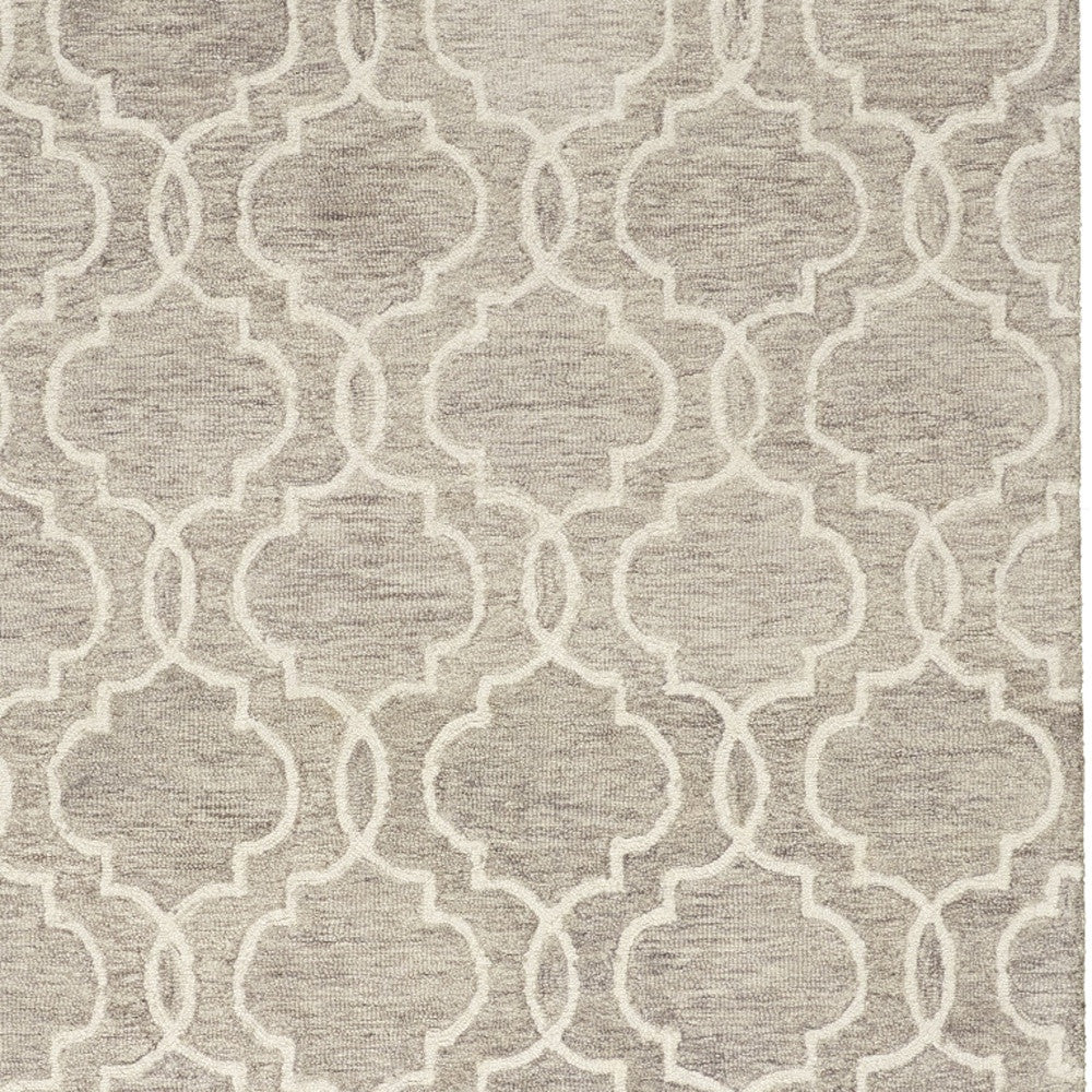 10' X 14' Ivory and Gray Wool Floral Hand Tufted Area Rug
