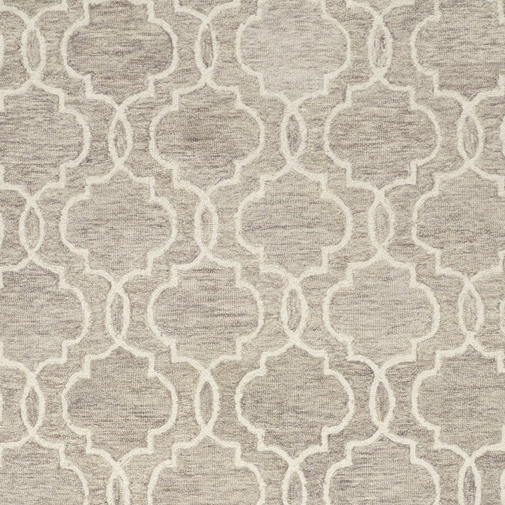 10' X 14' Ivory and Gray Wool Floral Hand Tufted Area Rug