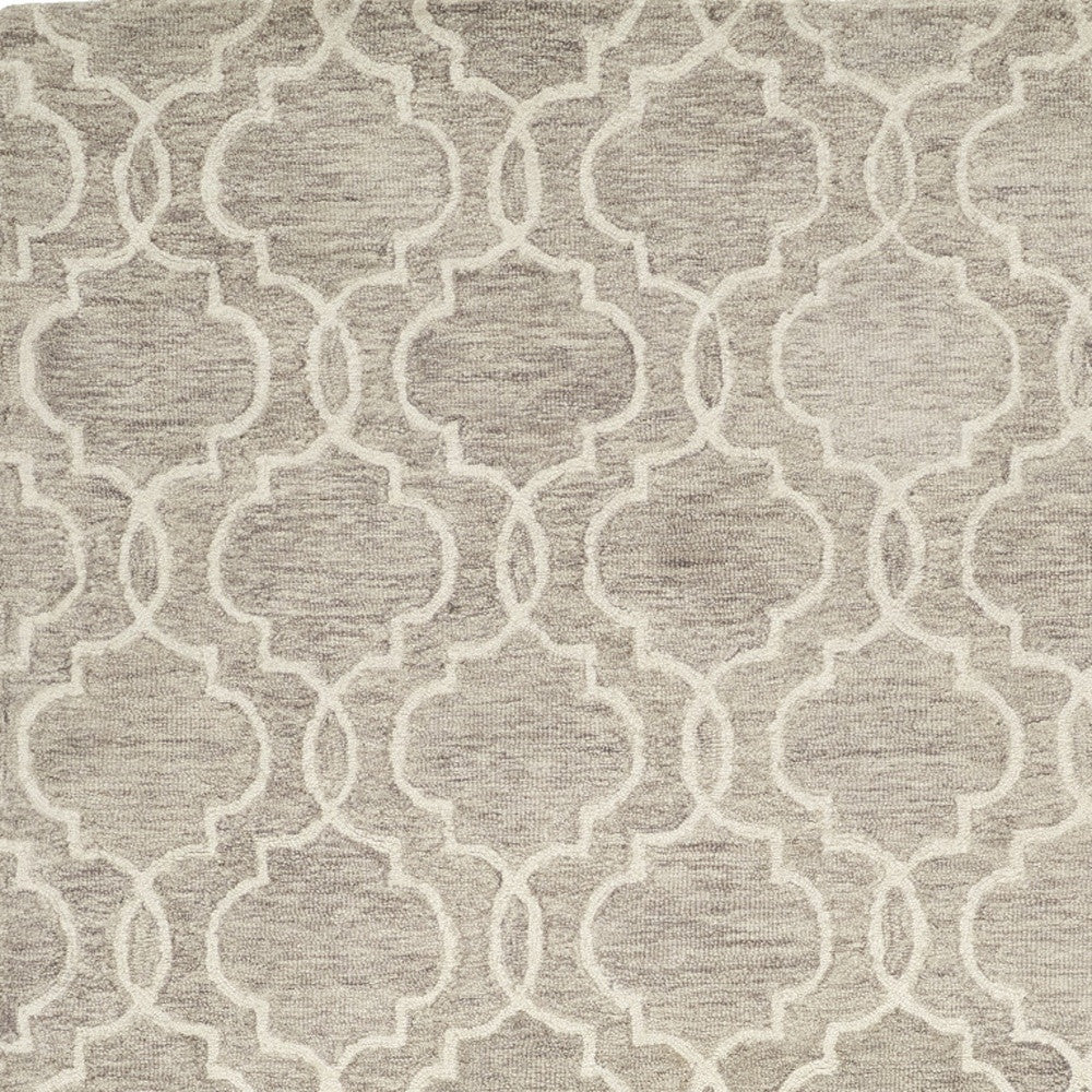 10' X 14' Ivory and Gray Wool Floral Hand Tufted Area Rug
