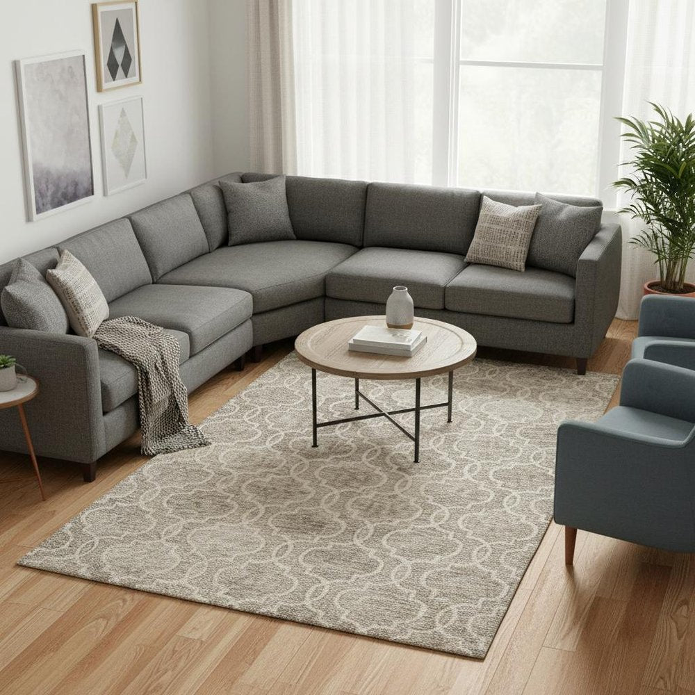 10' X 14' Ivory And Gray Wool Geometric Hand Tufted Area Rug