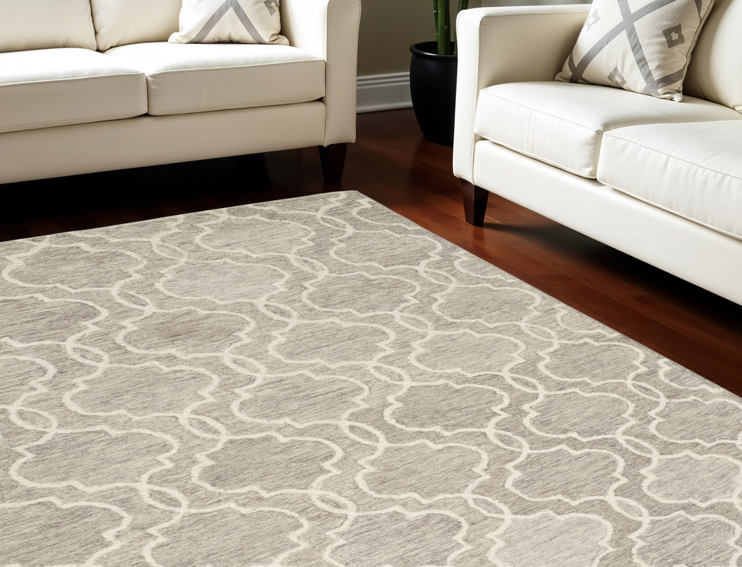 10' X 14' Ivory and Gray Wool Floral Hand Tufted Area Rug