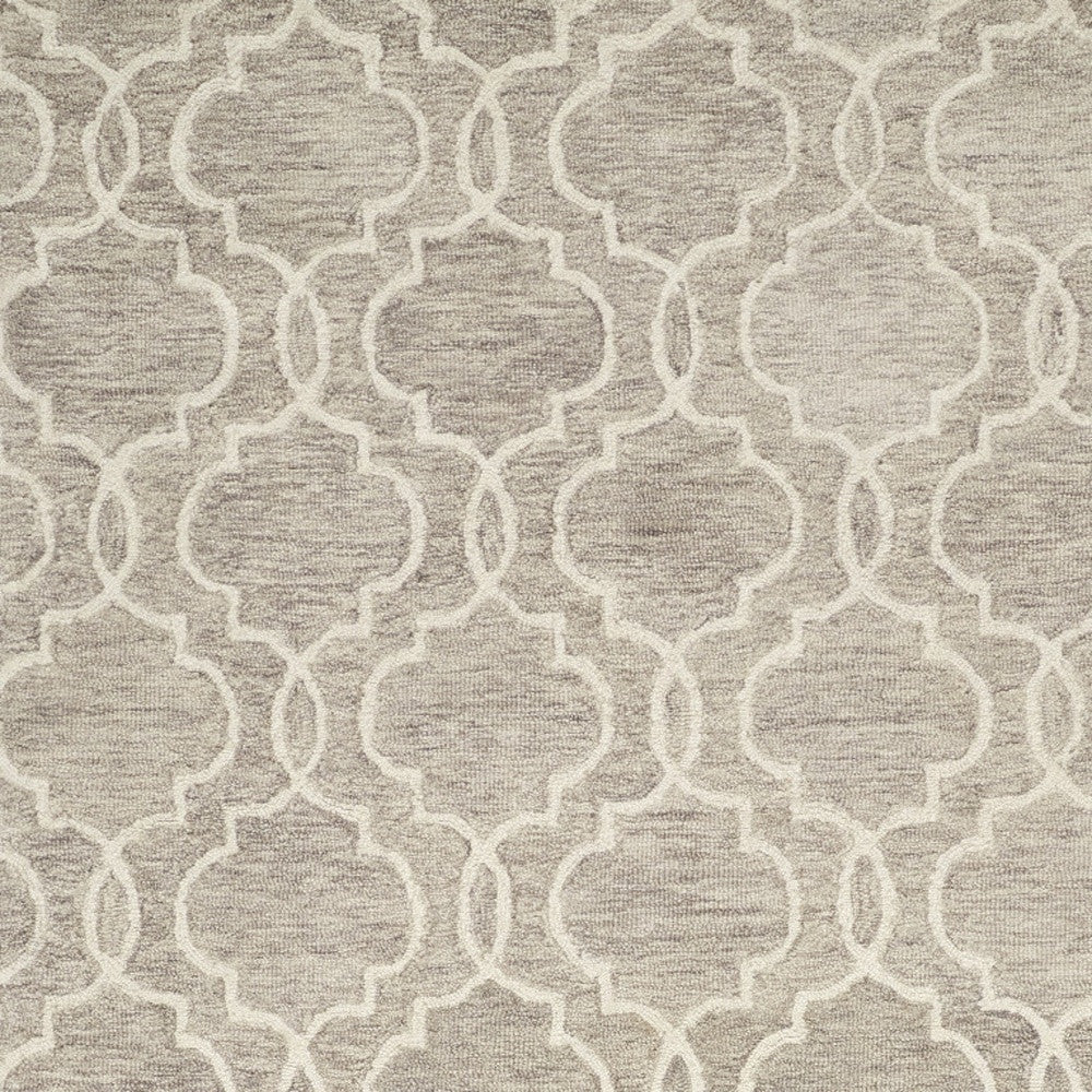 10' X 14' Ivory and Gray Wool Floral Hand Tufted Area Rug