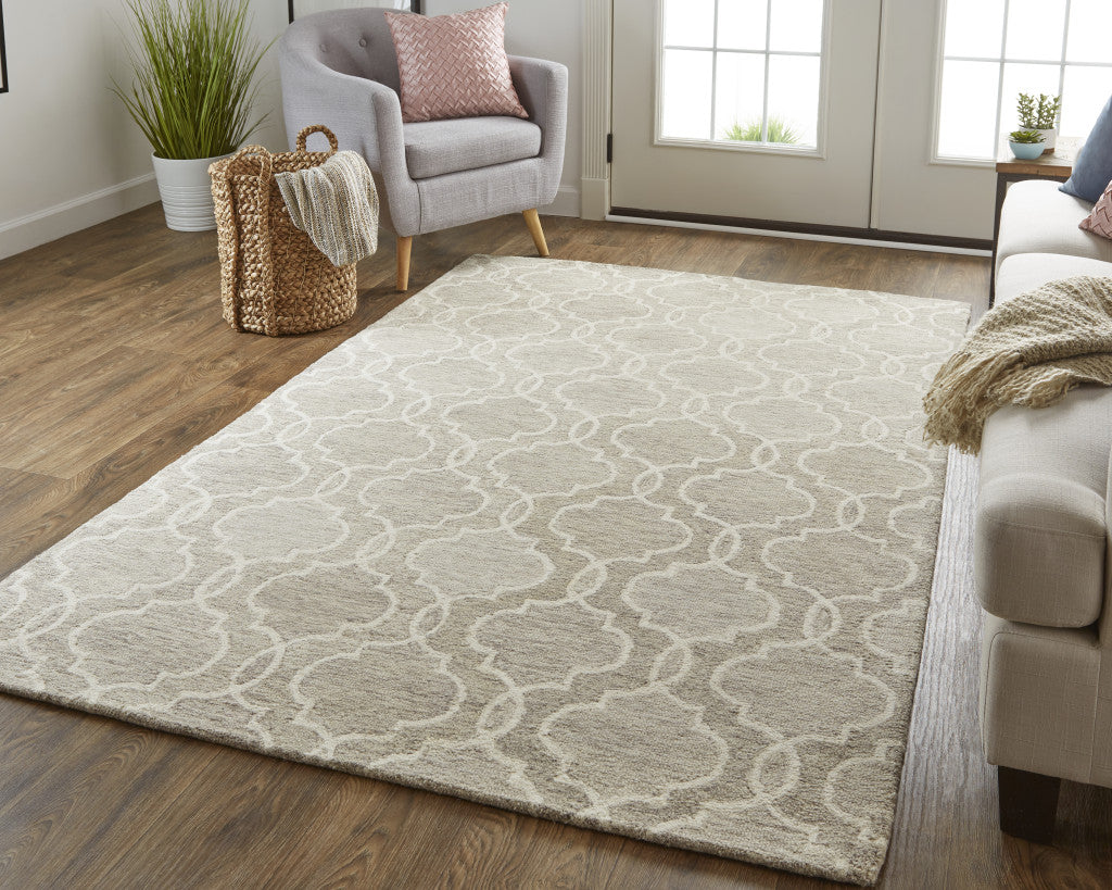 10' X 14' Ivory and Gray Wool Floral Hand Tufted Area Rug