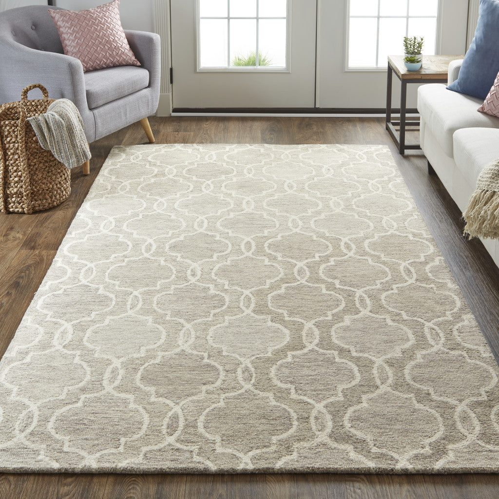 10' X 14' Ivory and Gray Wool Floral Hand Tufted Area Rug