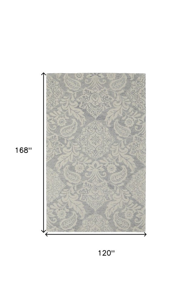 10' X 14' Blue and Ivory Wool Oriental Hand Tufted Area Rug