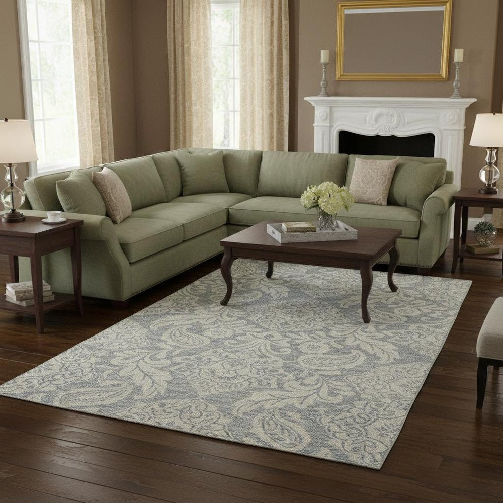 10' X 14' Blue and Ivory Wool Oriental Hand Tufted Area Rug