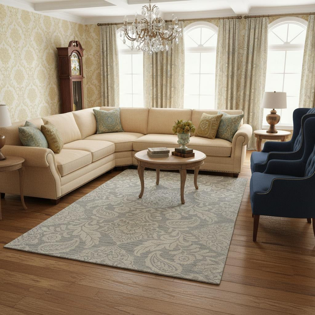 10' X 14' Blue and Ivory Wool Oriental Hand Tufted Area Rug