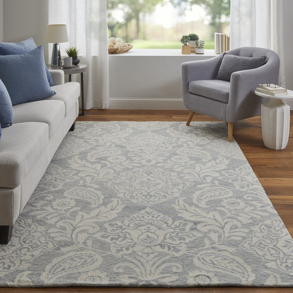10' X 14' Blue and Ivory Wool Oriental Hand Tufted Area Rug