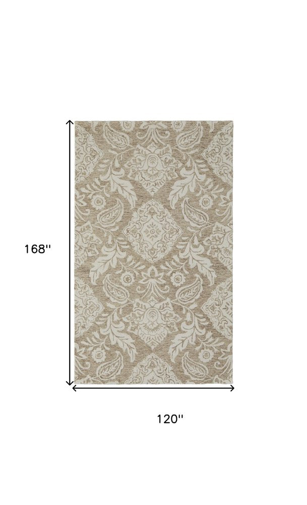 10' X 14' Blue and Ivory Wool Oriental Hand Tufted Area Rug