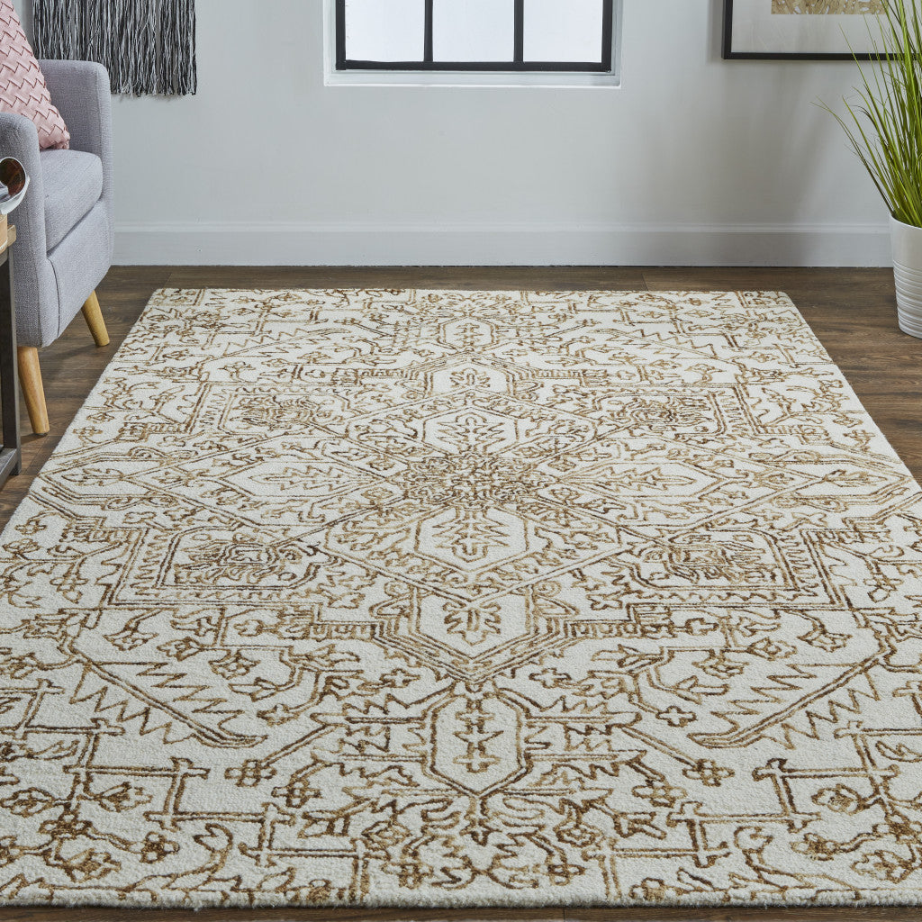 10' X 14' Brown and Ivory Wool Oriental Hand Tufted Area Rug